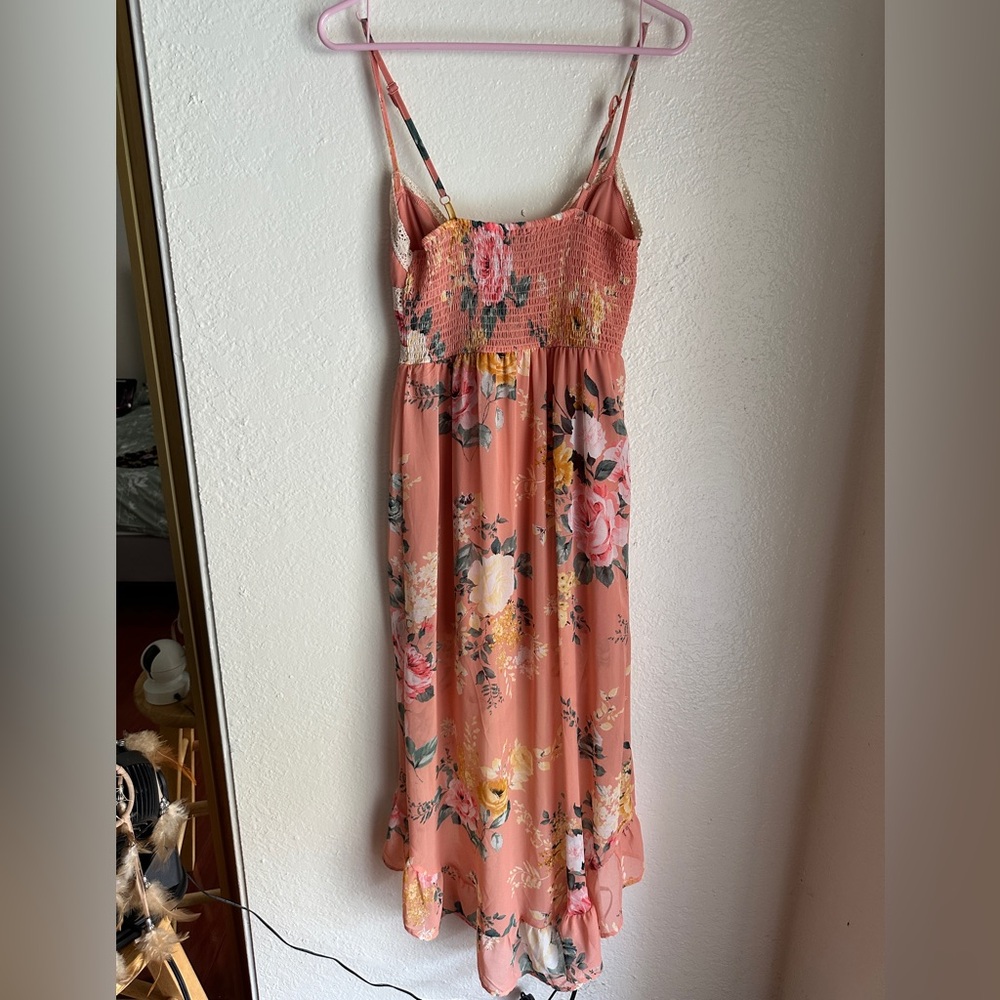 Rue21 Sundress Coral Asymmetrical Cute Floral Fun Small - Picture 6 of 8